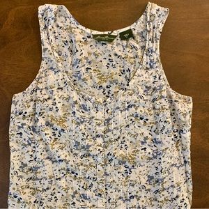 Eddie Bauer Womens Tank Top Size XS Lightweight Pleated Tank - White Green Blue